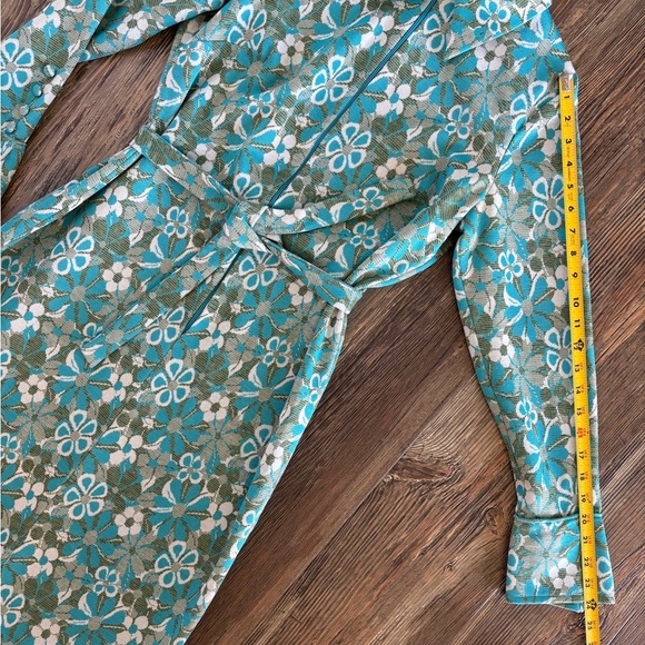 Wynette Midi Belted Shift L/S Dress NO SIZE Vintage 70s Blue Green White Floral - Picture 8 of 15